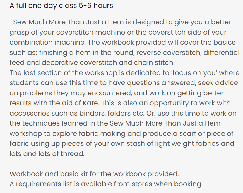 Coverstitch Class Info