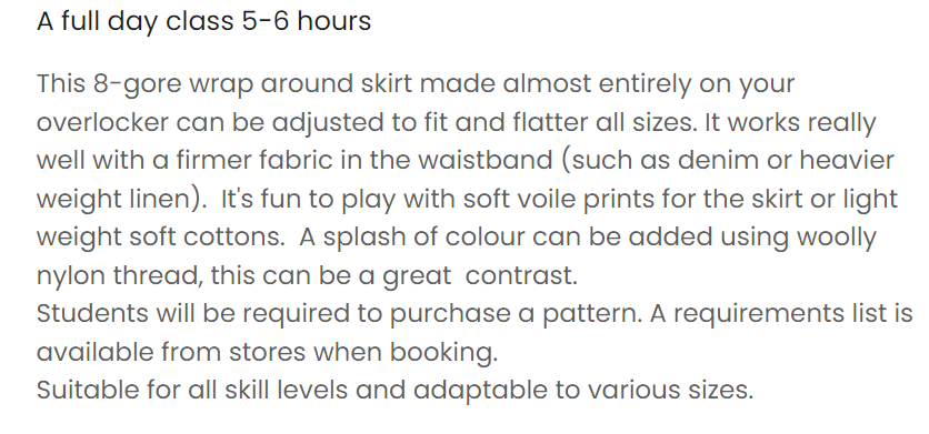 Skirt Class Info